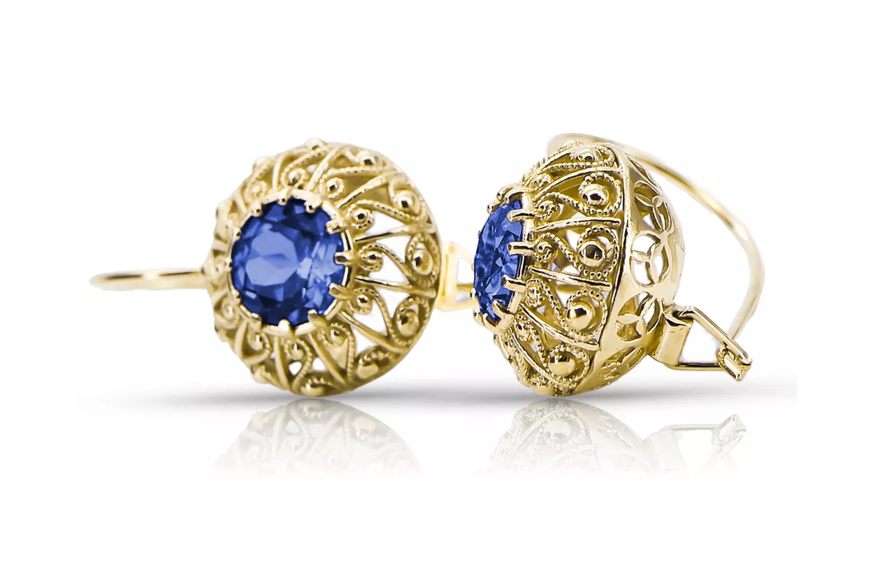 Earrings Vintage Jewlery Sapphire 14K Yellow gold vec002y